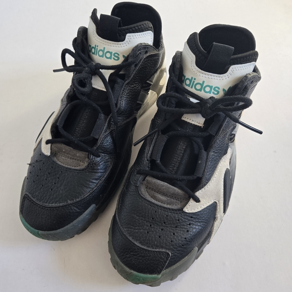 Adidas Streetball Shoes Mens Size 8.5 Black Aqua Retro Leather Suede EE4968 - Picture 2 of 6